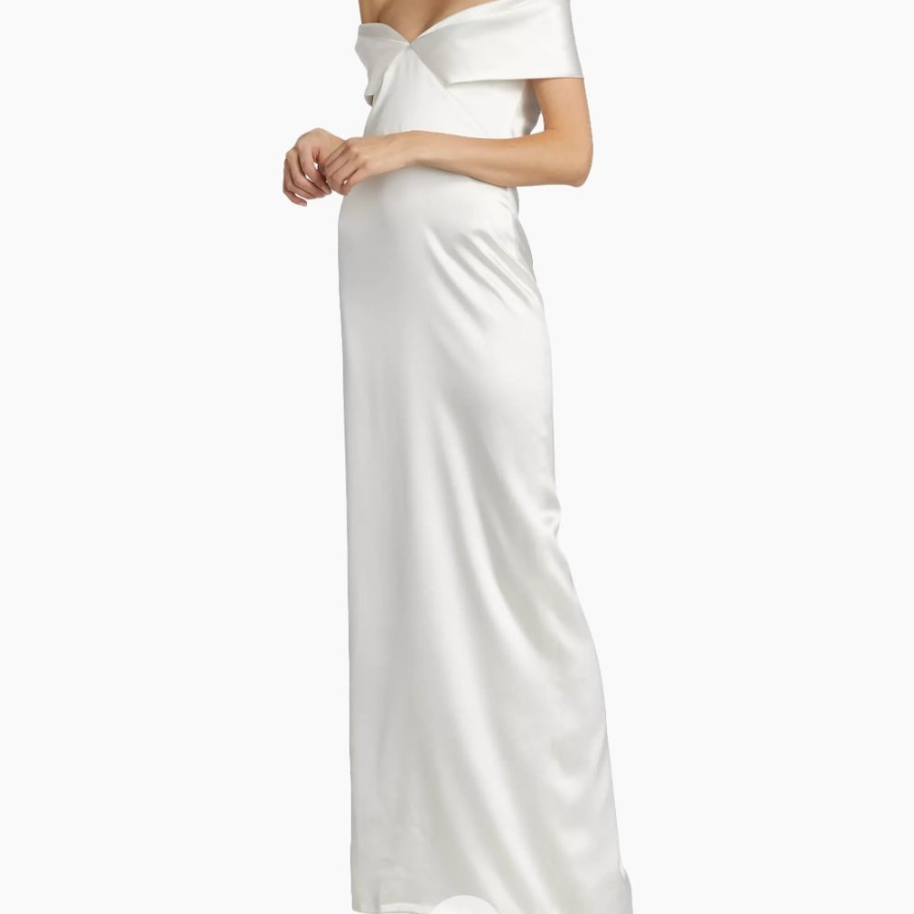 Brandon Maxwell Bridal Collection Silk Off-The-Shoulder Gown Sz 4